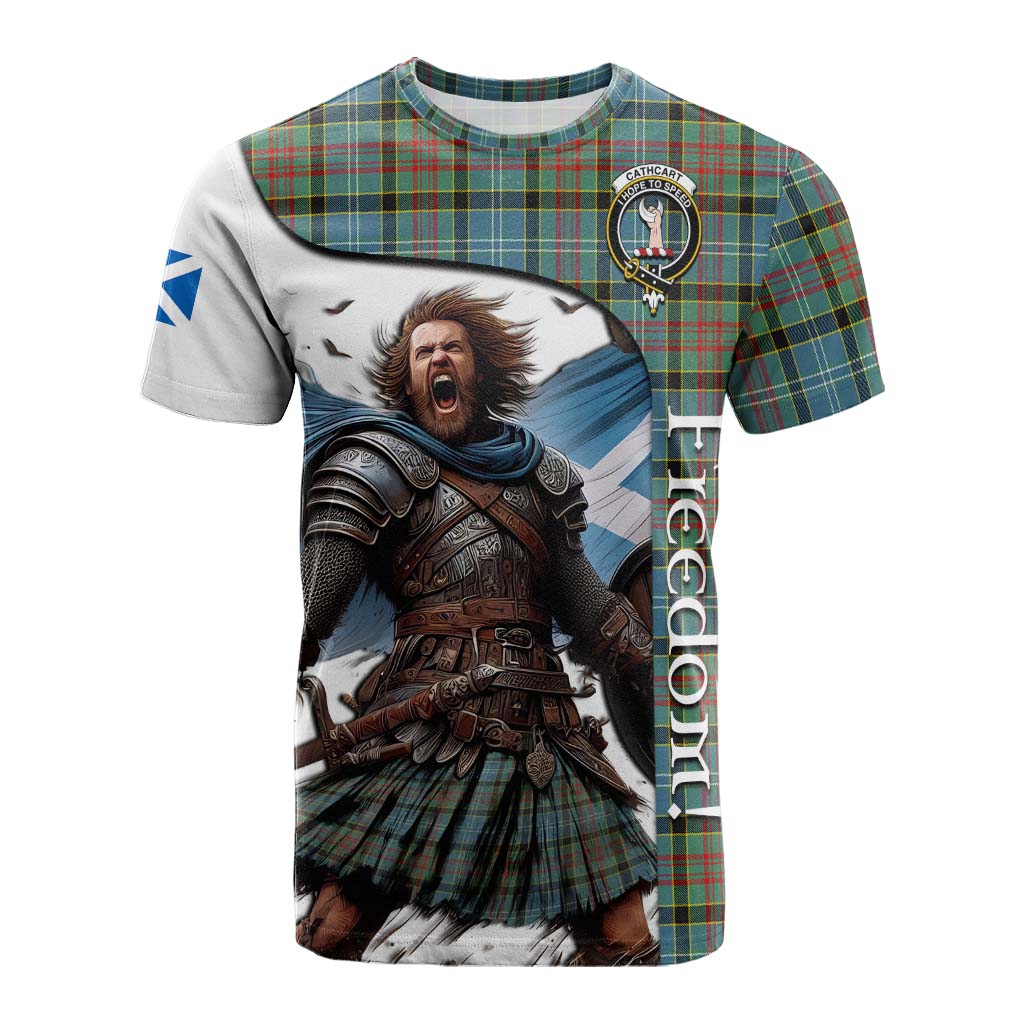 Tartan Vibes Clothing Cathcart Crest Tartan Cotton T-shirt Inspired by the Freedom of Scottish Warrior