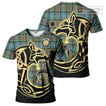 Cathcart Tartan T-Shirt with Family Crest Celtic Wolf Style