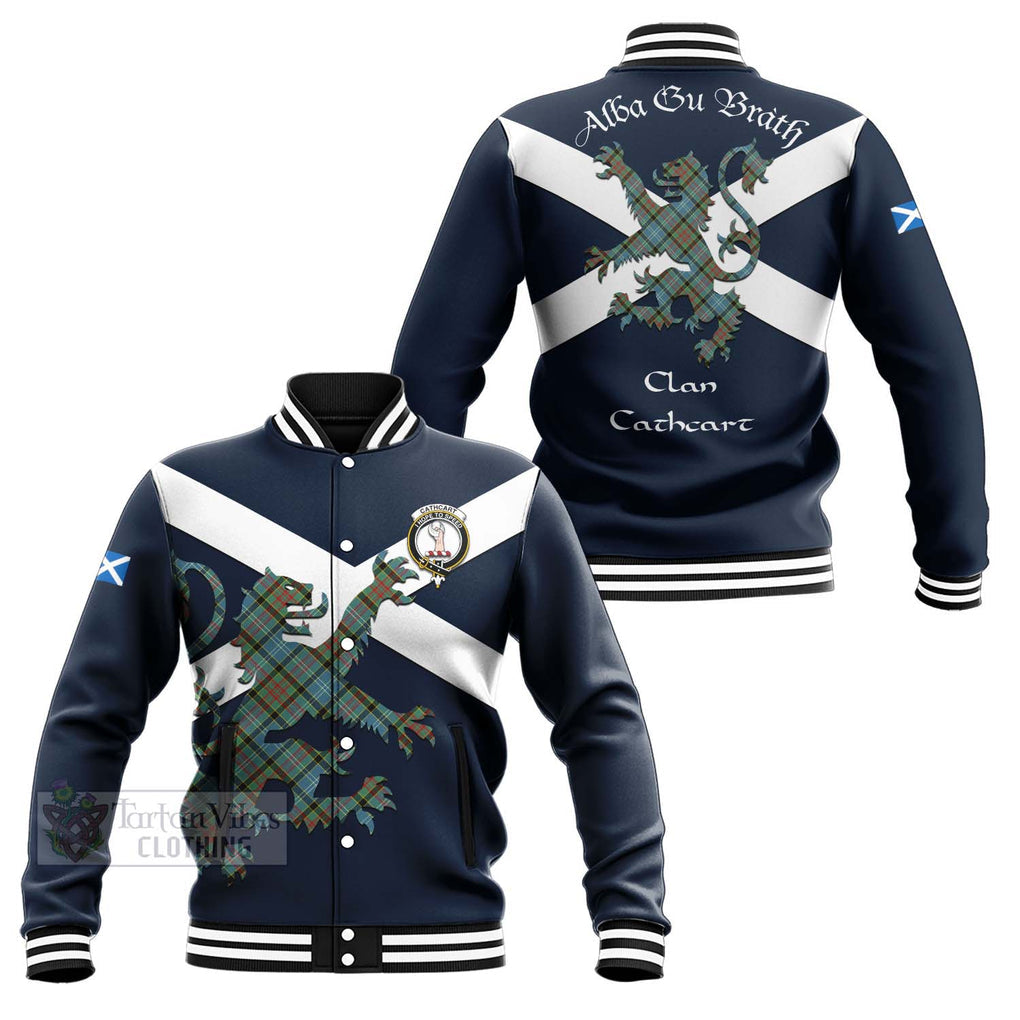 Tartan Vibes Clothing Cathcart Tartan Lion Rampant Baseball Jacket – Proudly Display Your Heritage with Alba Gu Brath and Clan Name