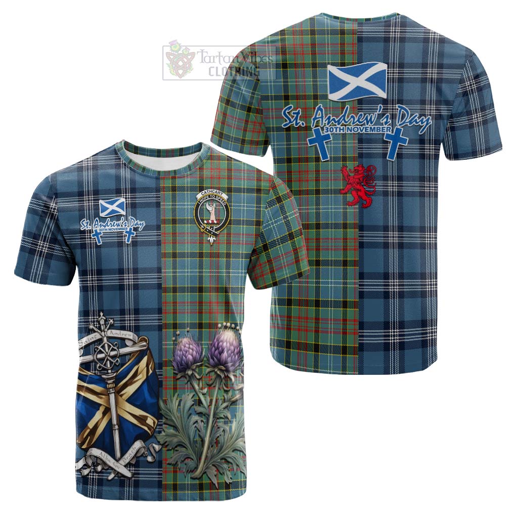 Tartan Vibes Clothing Cathcart Tartan Cotton T-shirt Happy St. Andrew's Day Half Tartan Style