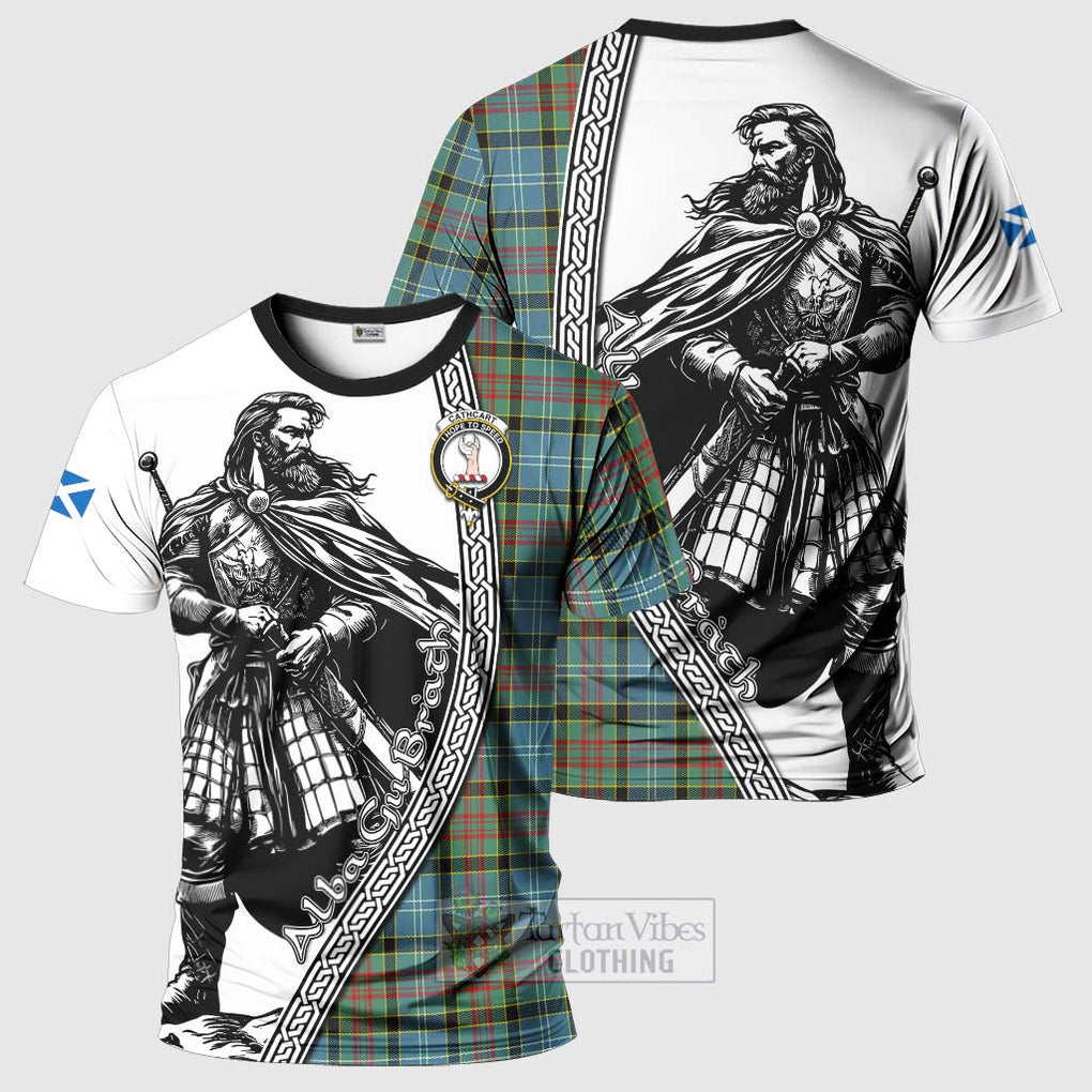 Tartan Vibes Clothing Cathcart Tartan Clan Crest T-Shirt with Highlander Warrior Celtic Style