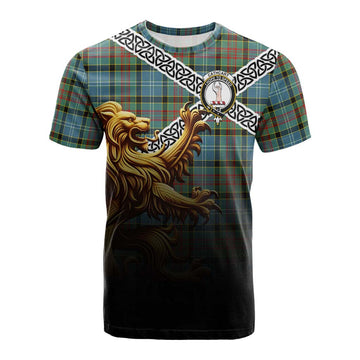 Cathcart Crest Tartan Cotton T-shirt with Golden Lion Emblem Celtic Style Kid's Shirt - Tartan Vibes Clothing