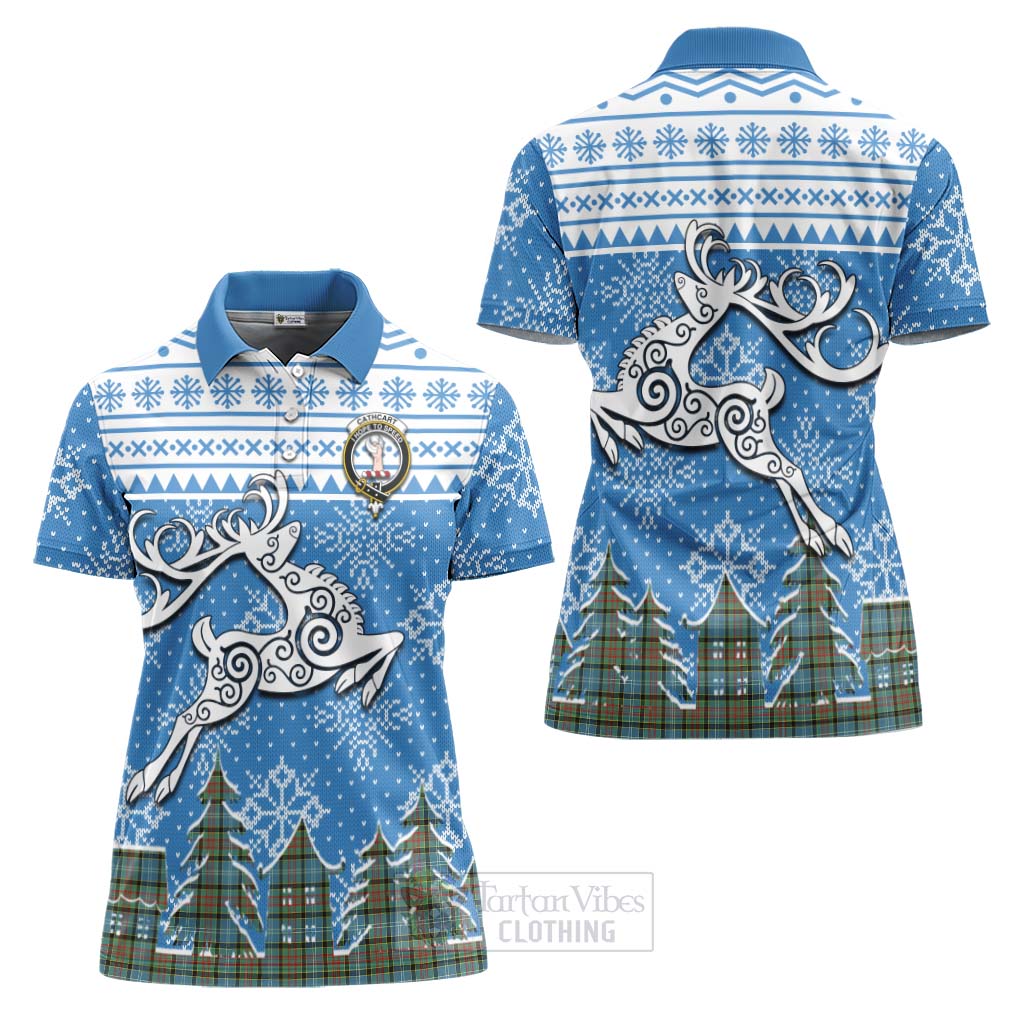 Tartan Vibes Clothing Cathcart Clan Christmas Women's Polo Shirt Celtic Reindeer Style