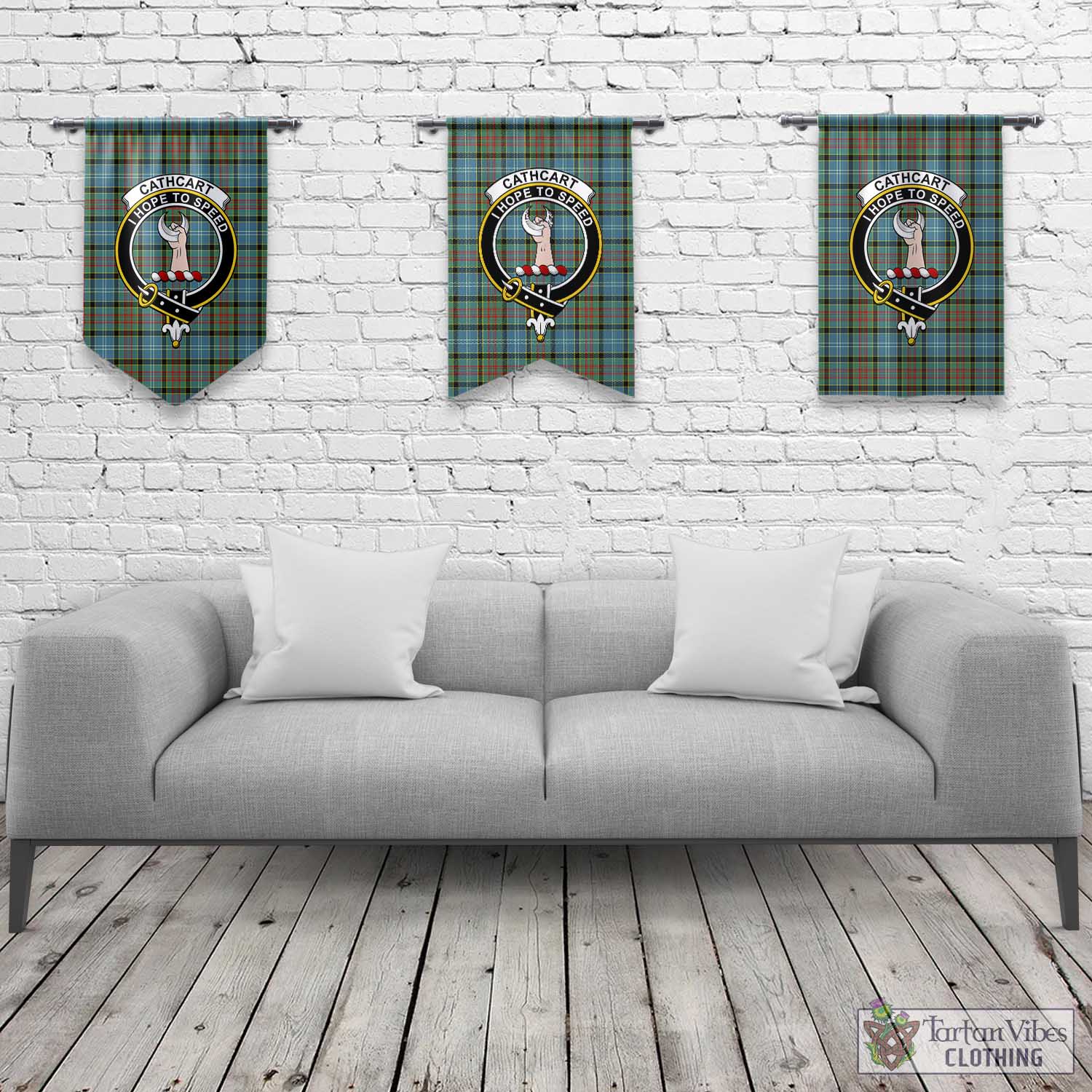 Tartan Vibes Clothing Cathcart Tartan Gonfalon, Tartan Banner with Family Crest