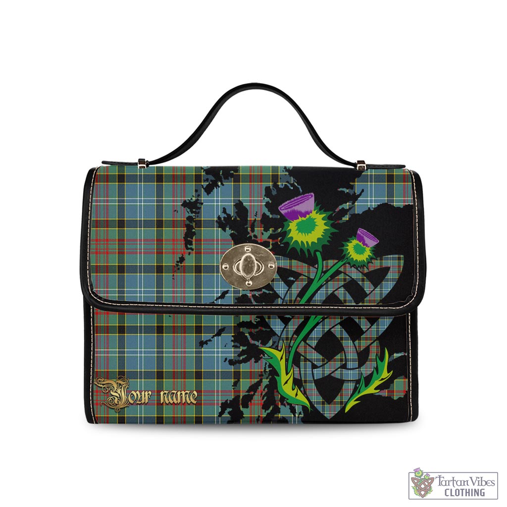 Tartan Vibes Clothing Cathcart Tartan Waterproof Canvas Bag with Scotland Map and Thistle Celtic Accents