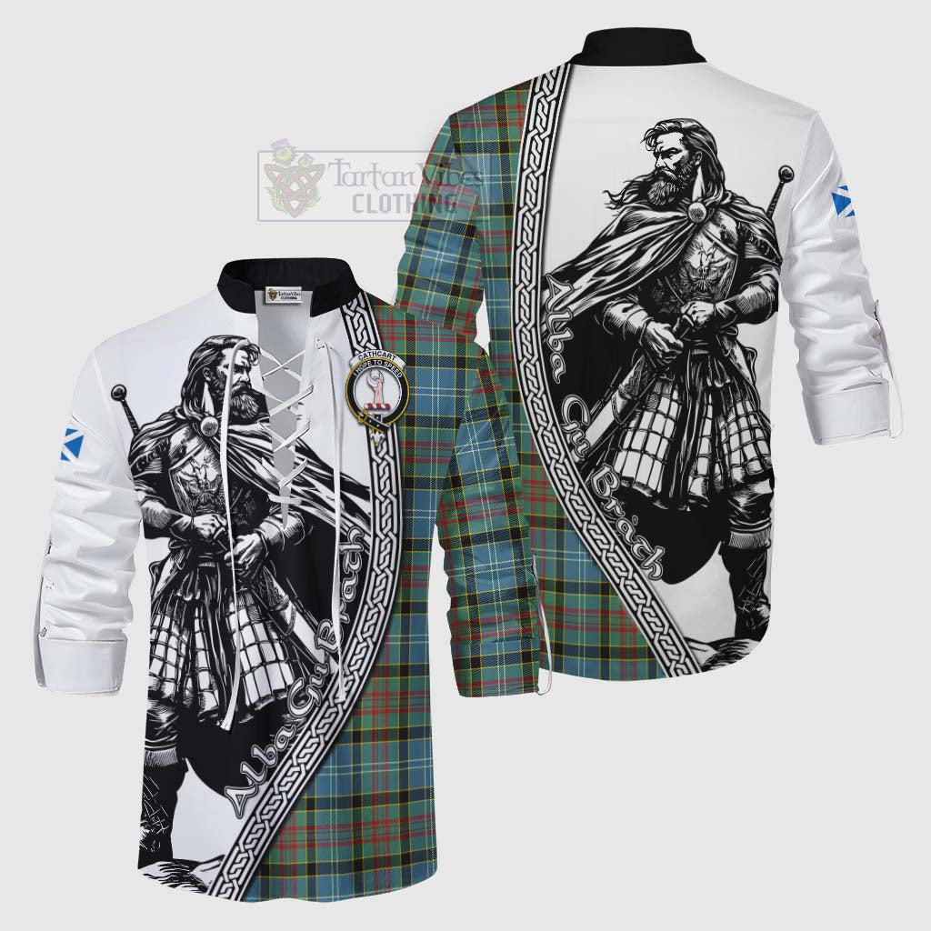 Tartan Vibes Clothing Cathcart Tartan Clan Crest Ghillie Kilt Shirt with Highlander Warrior Celtic Style