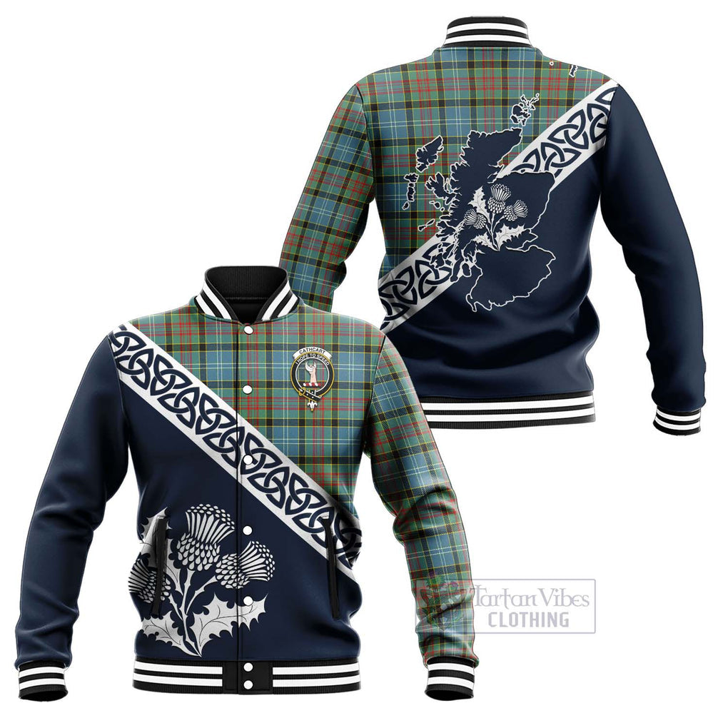 Tartan Vibes Clothing Cathcart Tartan Baseball Jacket Featuring Thistle and Scotland Map