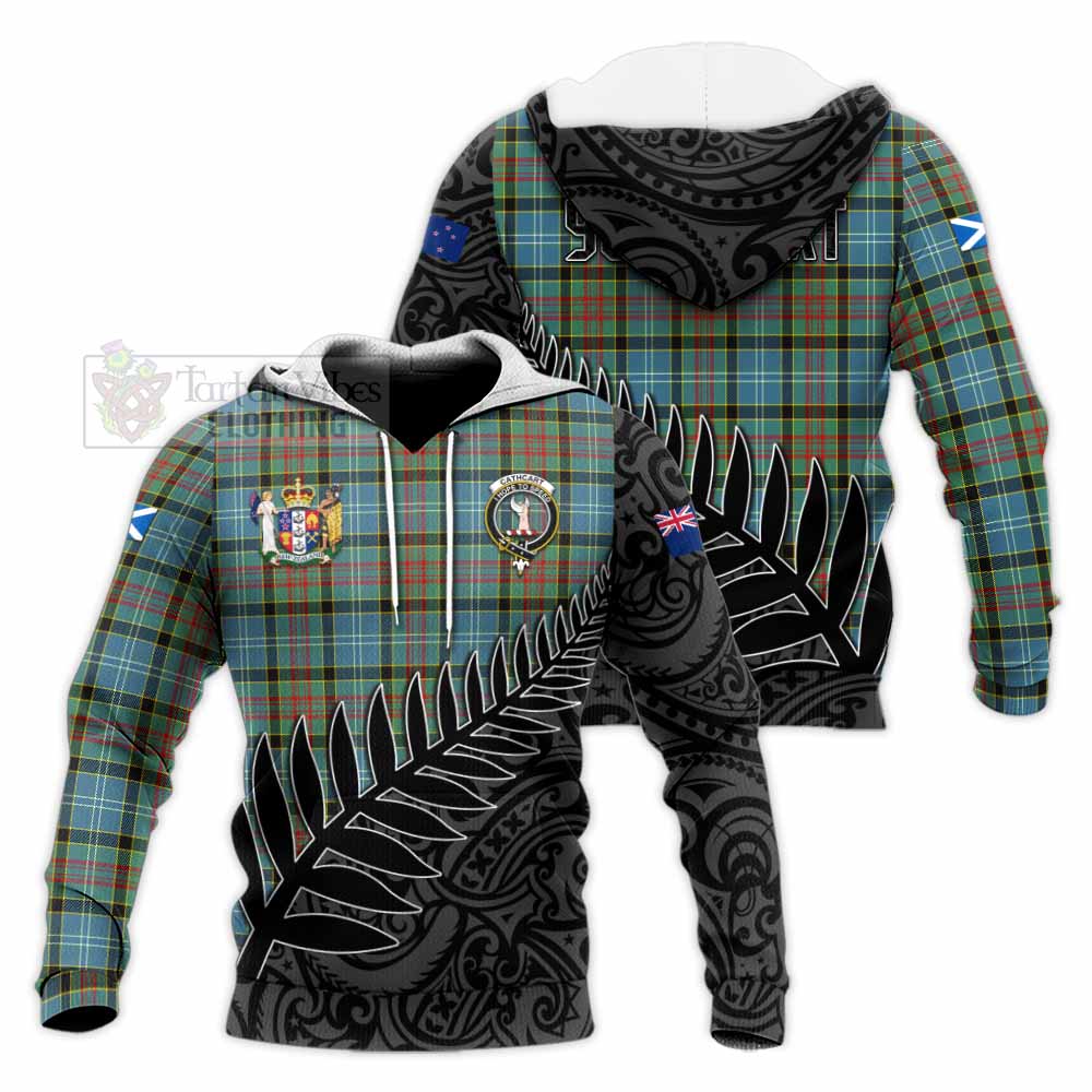 Tartan Vibes Clothing Cathcart Crest Tartan Knitted Hoodie with New Zealand Silver Fern Half Style