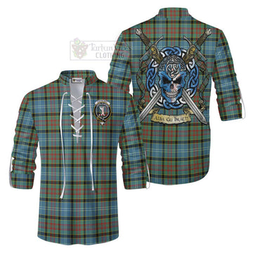 Cathcart Tartan Ghillie Kilt Shirt with Family Crest Celtic Skull Style