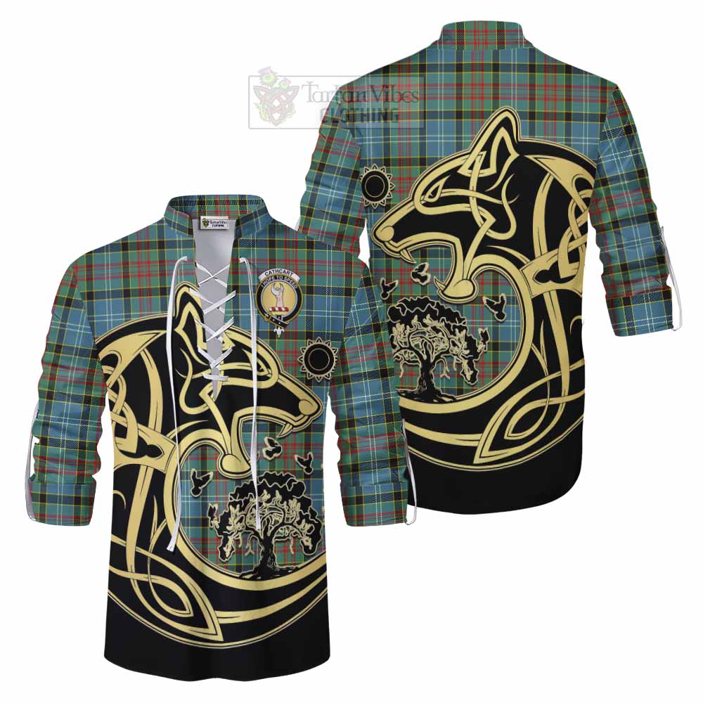 Tartan Vibes Clothing Cathcart Tartan Ghillie Kilt Shirt with Family Crest Celtic Wolf Style