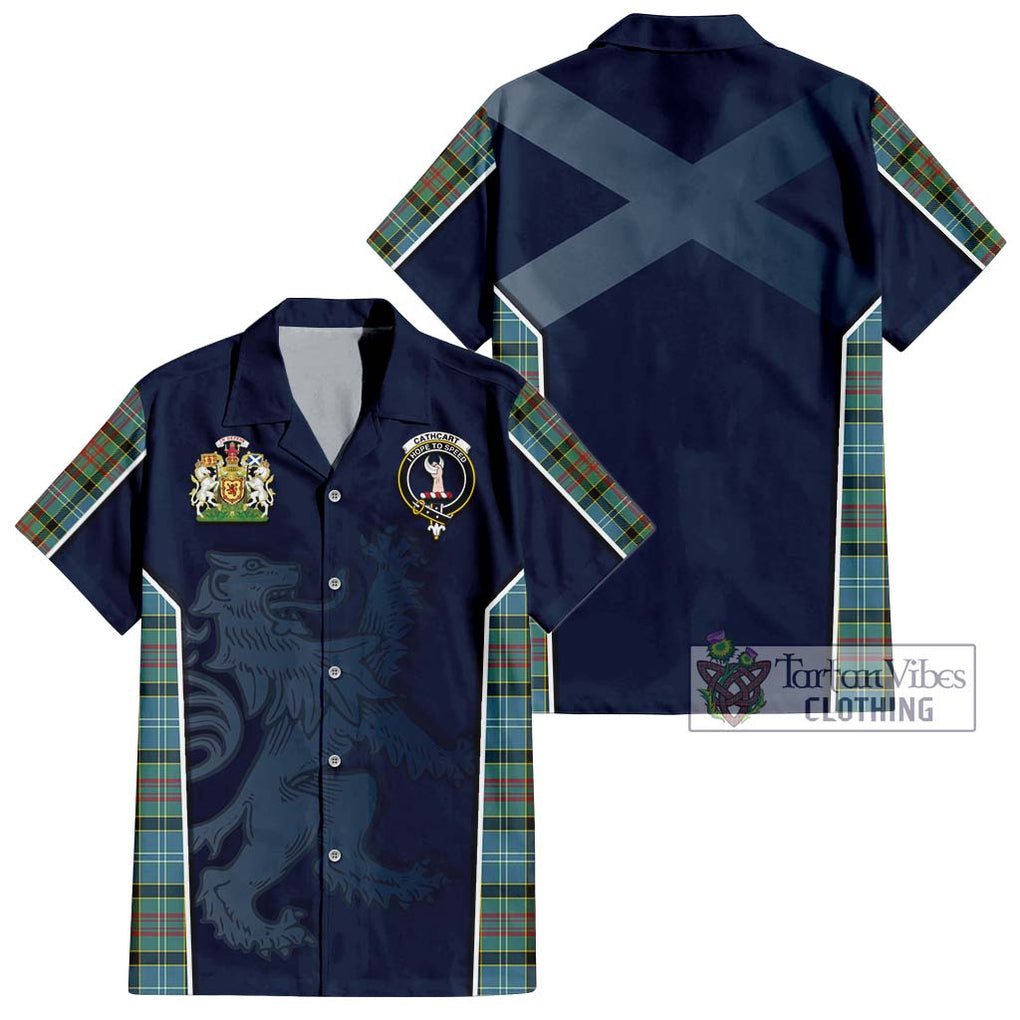 Cathcart Tartan Short Sleeve Button Shirt with Family Crest and Lion Rampant Vibes Sport Style Kid - Tartan Vibes Clothing