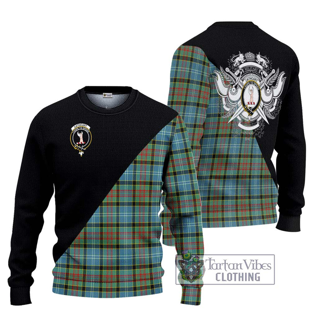 Cathcart Tartan Knitted Sweater with Family Crest and Military Logo Style Unisex - Tartanvibesclothing Shop