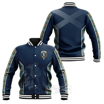 Cathcart Tartan Baseball Jacket with Family Crest and Scottish Thistle Vibes Sport Style