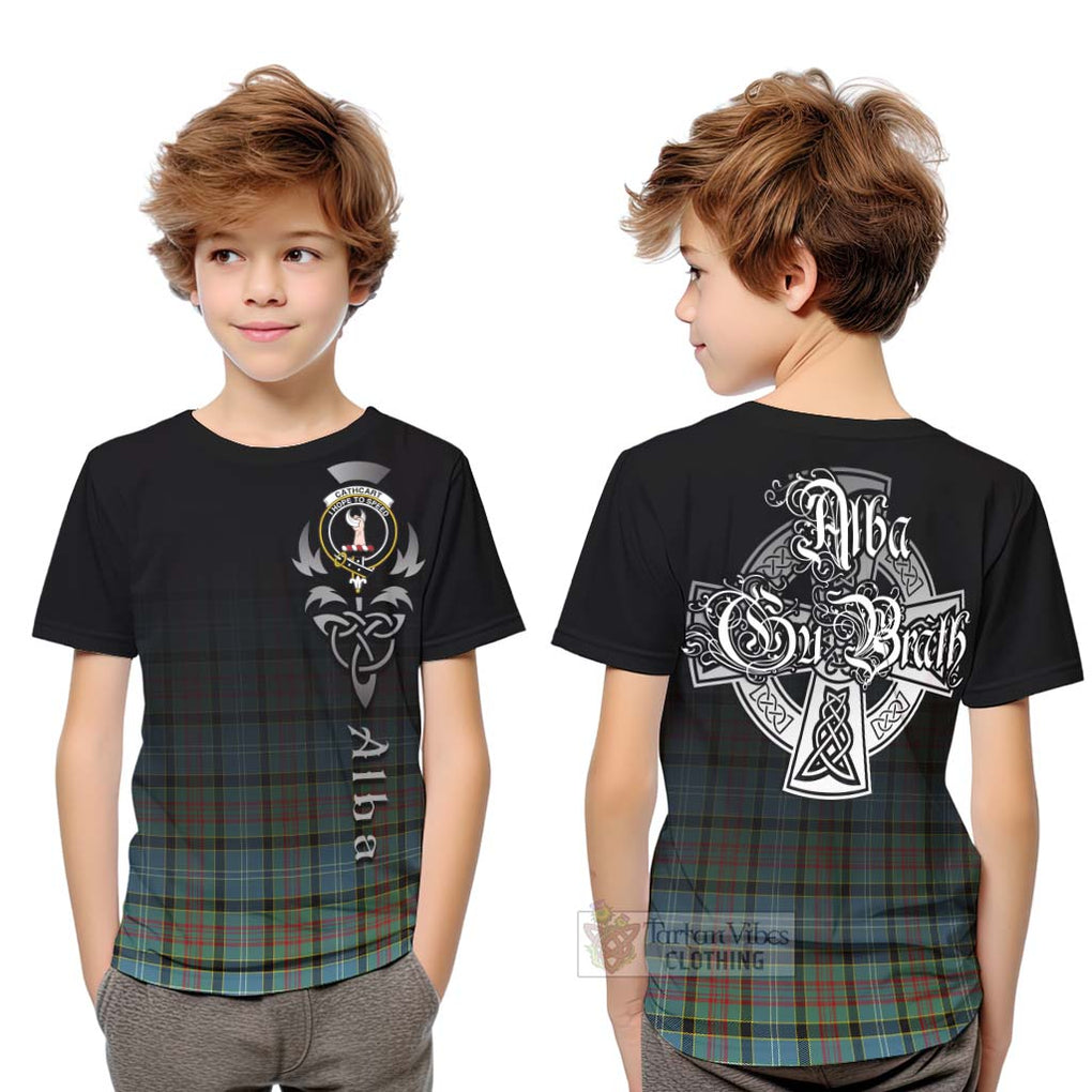 Tartan Vibes Clothing Cathcart Tartan Kid T-Shirt Featuring Alba Gu Brath Family Crest Celtic Inspired