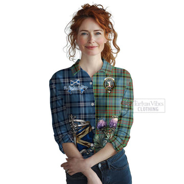 Cathcart Tartan Women's Casual Shirt Happy St. Andrew's Day Half Tartan Style