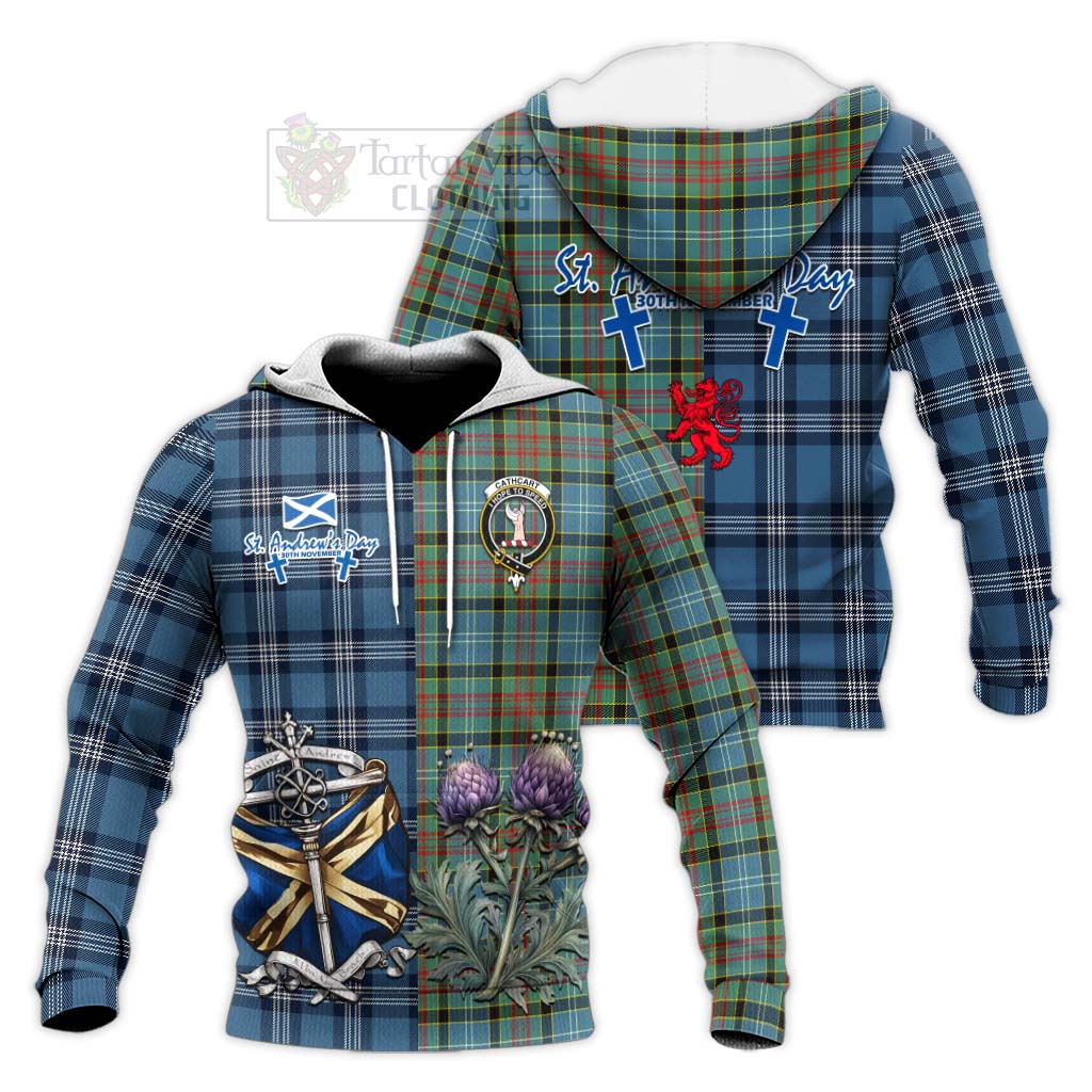 Tartan Vibes Clothing Cathcart Tartan Knitted Hoodie Happy St. Andrew's Day Half Tartan Style