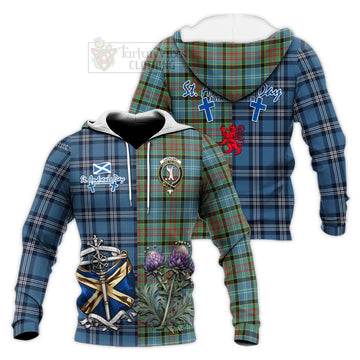 Cathcart Tartan Knitted Hoodie Happy St. Andrew's Day Half Tartan Style