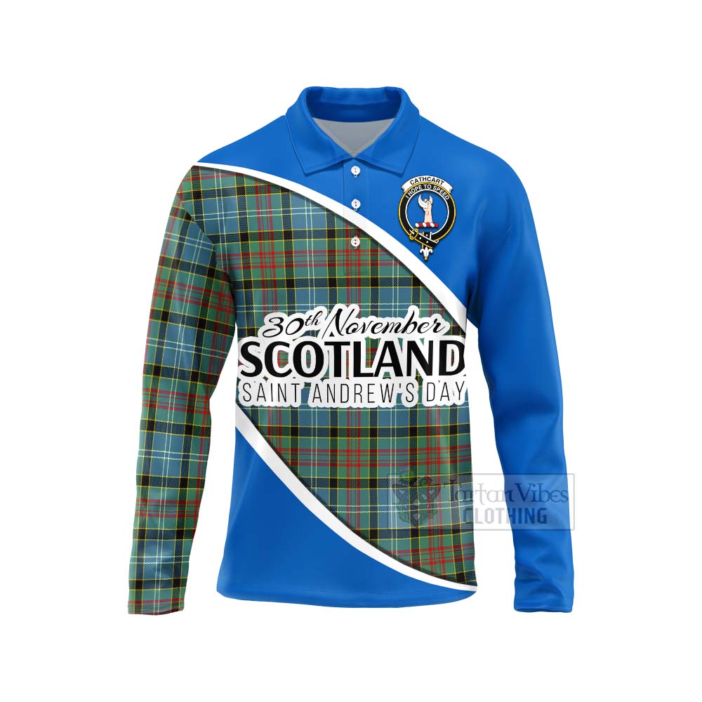 Tartan Vibes Clothing Cathcart Family Crest Tartan Long Sleeve Polo Shirt Celebrate Saint Andrew's Day in Style