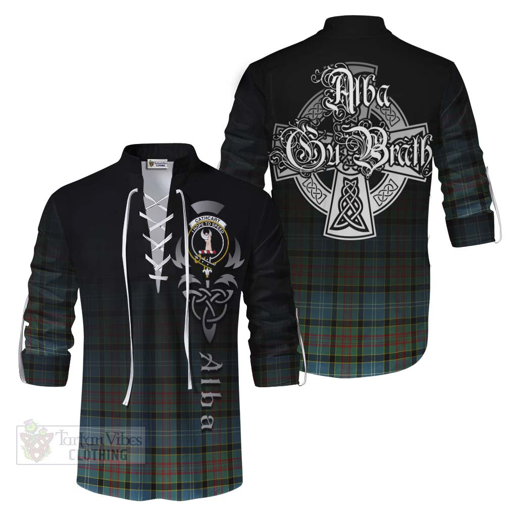 Tartan Vibes Clothing Cathcart Tartan Ghillie Kilt Shirt Featuring Alba Gu Brath Family Crest Celtic Inspired