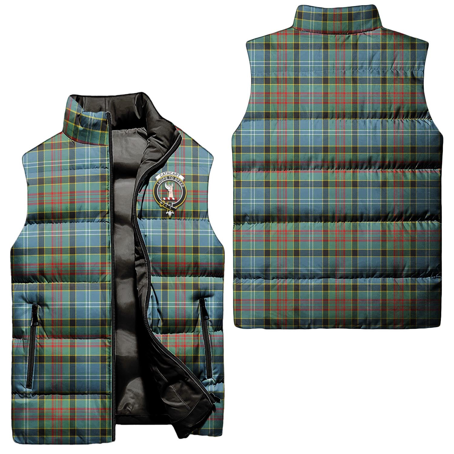 Cathcart Tartan Sleeveless Puffer Jacket with Family Crest Unisex - Tartanvibesclothing