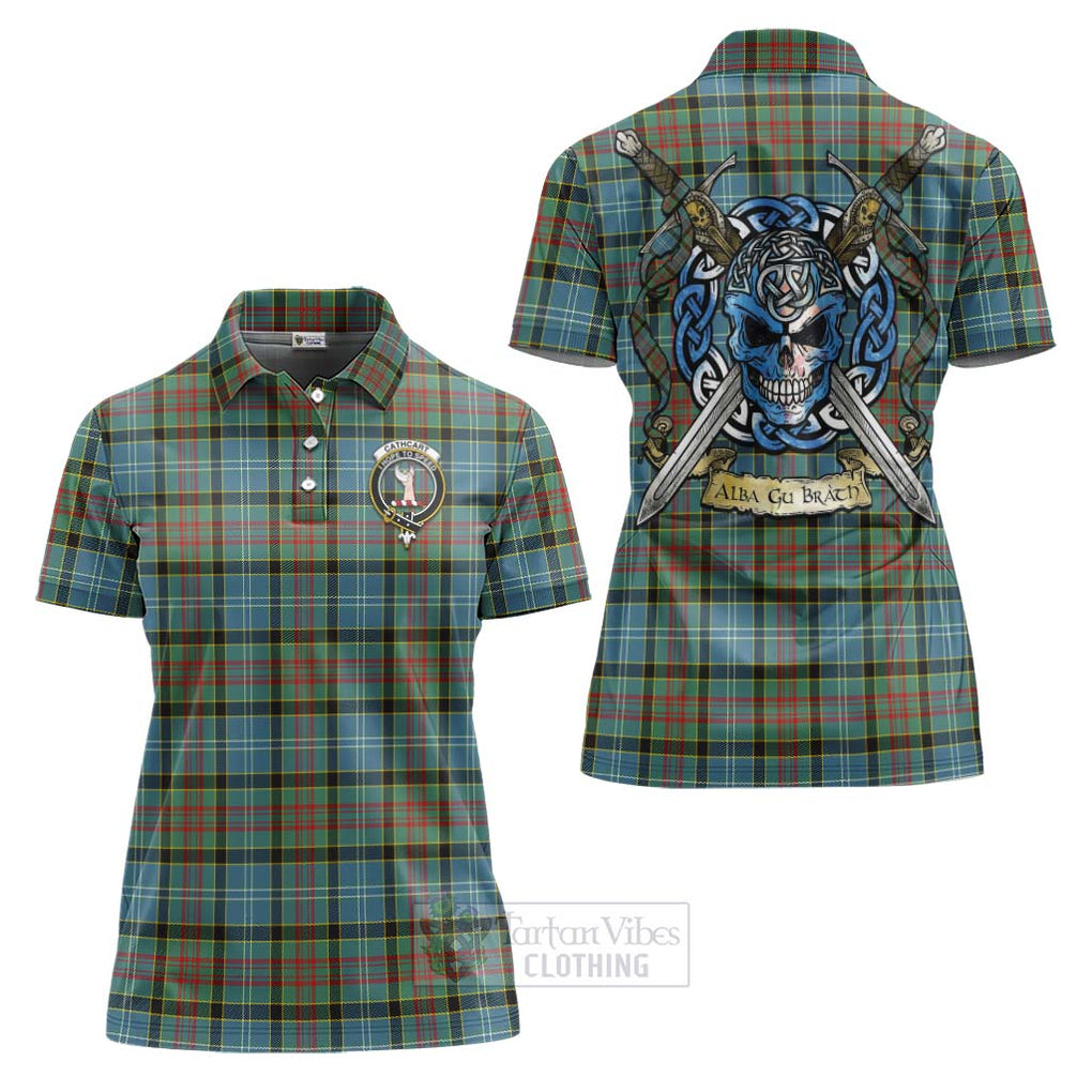 Tartan Vibes Clothing Cathcart Tartan Women's Polo Shirt with Family Crest Celtic Skull Style