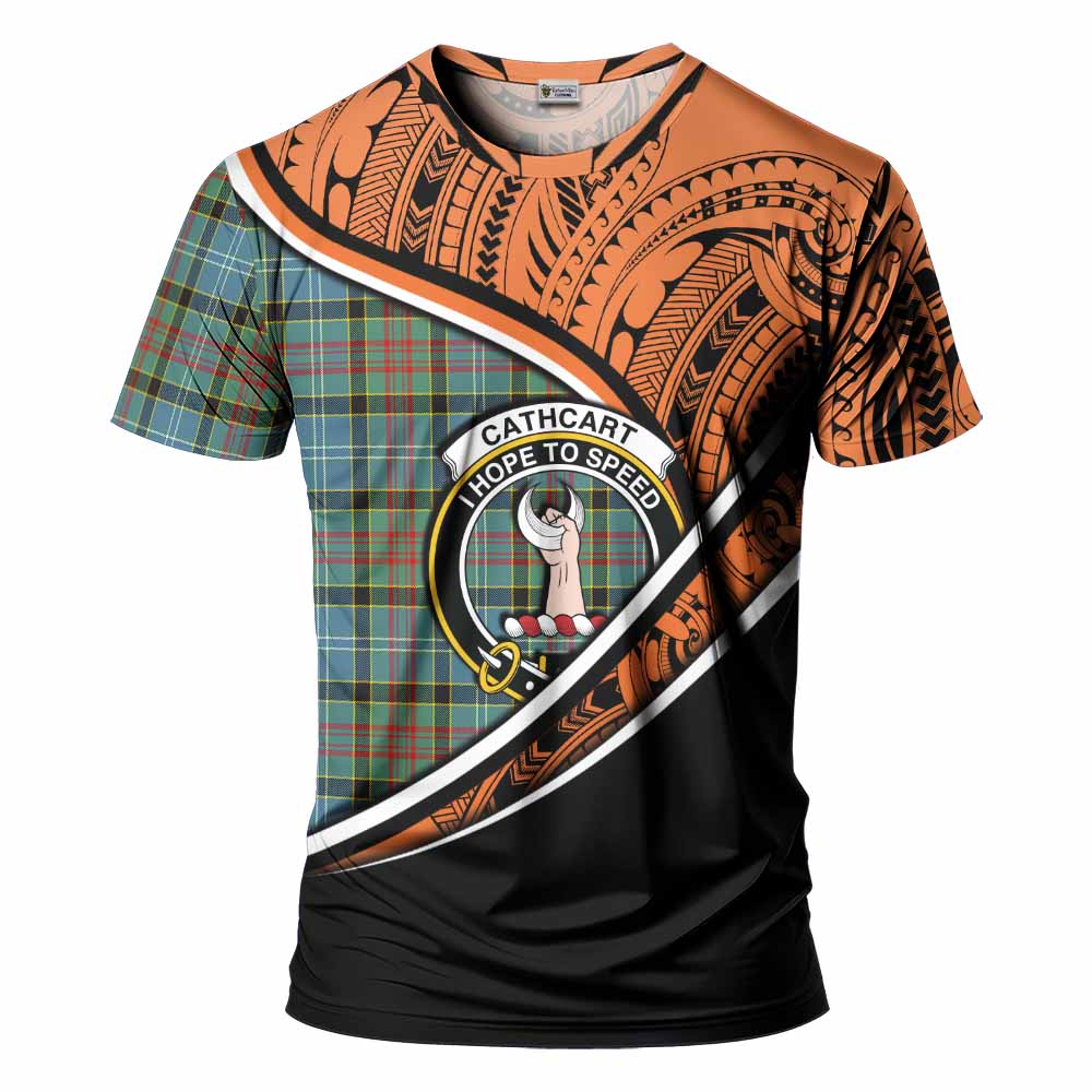 Tartan Vibes Clothing Cathcart Crest Tartan T-Shirt with Maori Tattoo Style - Orange Version