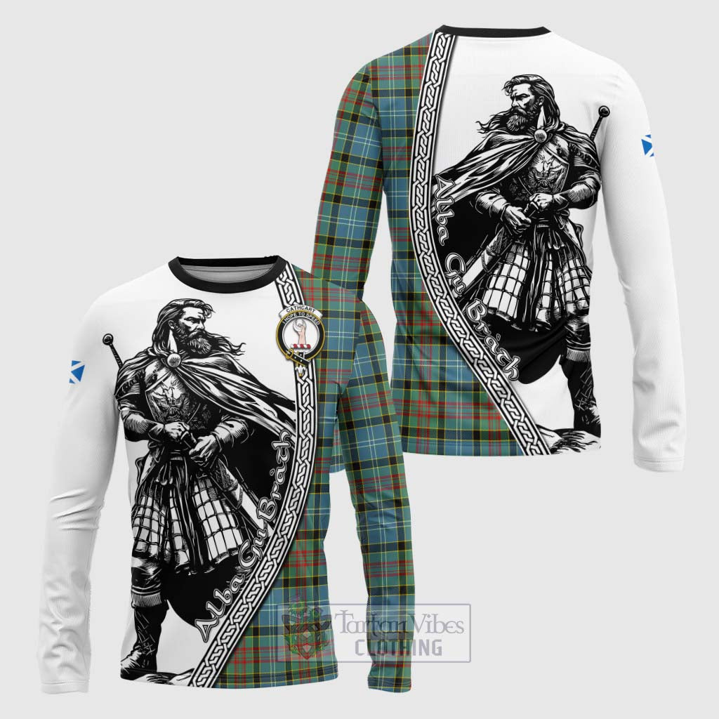 Tartan Vibes Clothing Cathcart Tartan Clan Crest Long Sleeve T-Shirt with Highlander Warrior Celtic Style