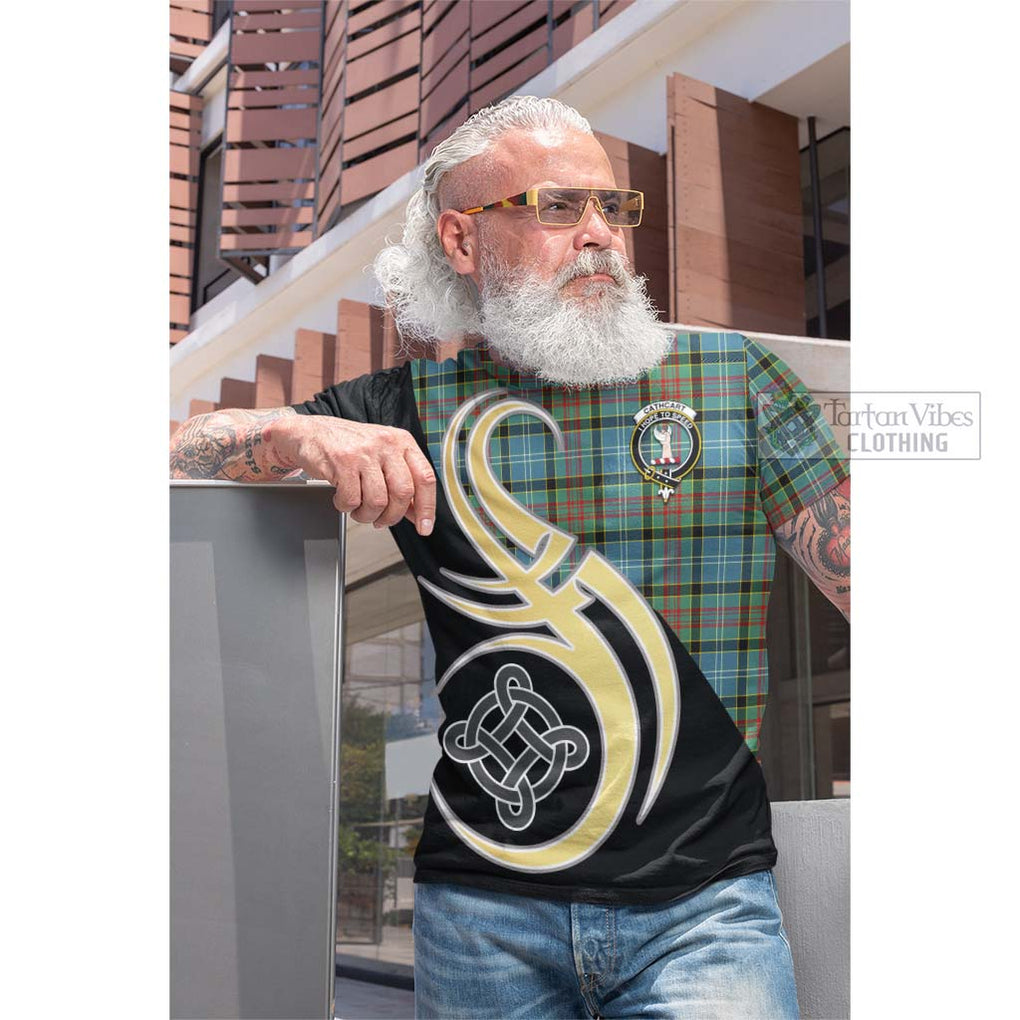 Tartan Vibes Clothing Cathcart Tartan Cotton T-shirt with Family Crest and Celtic Symbol Style