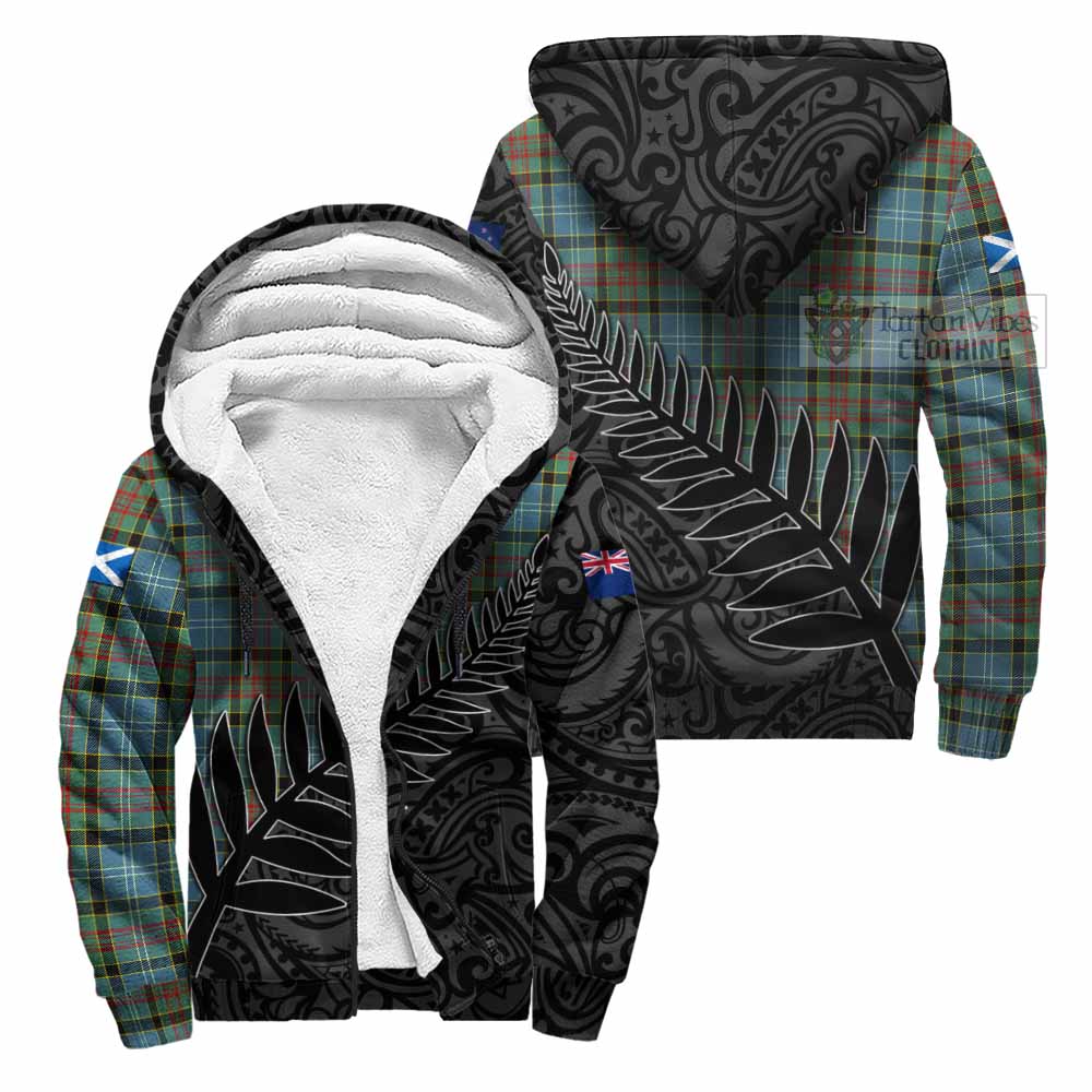 Tartan Vibes Clothing Cathcart Crest Tartan Sherpa Hoodie with New Zealand Silver Fern Half Style