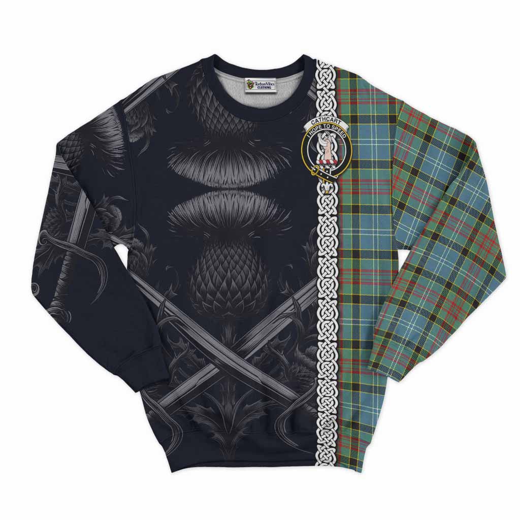 Tartan Vibes Clothing Cathcart Tartan Sweatshirt with Family Crest Cross Sword Thistle Celtic Vibes