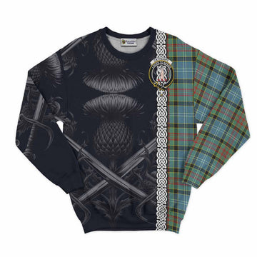 Cathcart Tartan Sweatshirt with Family Crest Cross Sword Thistle Celtic Vibes