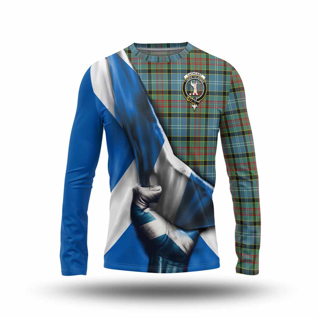 Tartan Vibes Clothing Cathcart Tartan Long Sleeve T-Shirt with Family Crest Scotland Patriotic Style