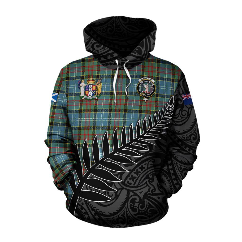 Tartan Vibes Clothing Cathcart Crest Tartan Cotton Hoodie with New Zealand Silver Fern Half Style