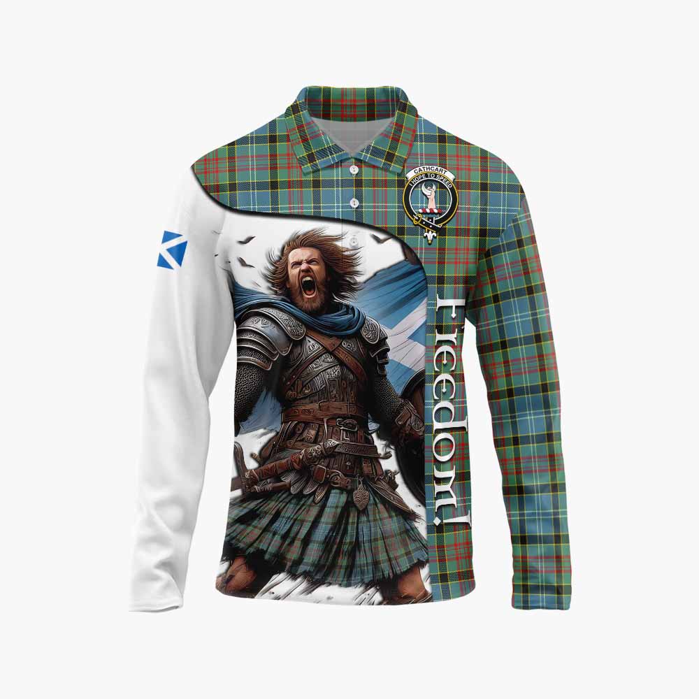 Tartan Vibes Clothing Cathcart Crest Tartan Long Sleeve Polo Shirt Inspired by the Freedom of Scottish Warrior