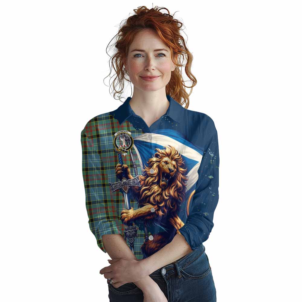 Tartan Vibes Clothing Cathcart Tartan Family Crest Women's Casual Shirt with Scottish Majestic Lion