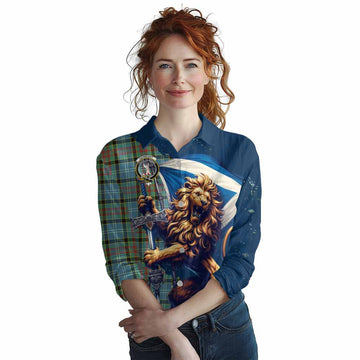 Cathcart Tartan Family Crest Women's Casual Shirt with Scottish Majestic Lion