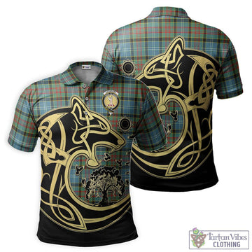 Cathcart Tartan Polo Shirt with Family Crest Celtic Wolf Style