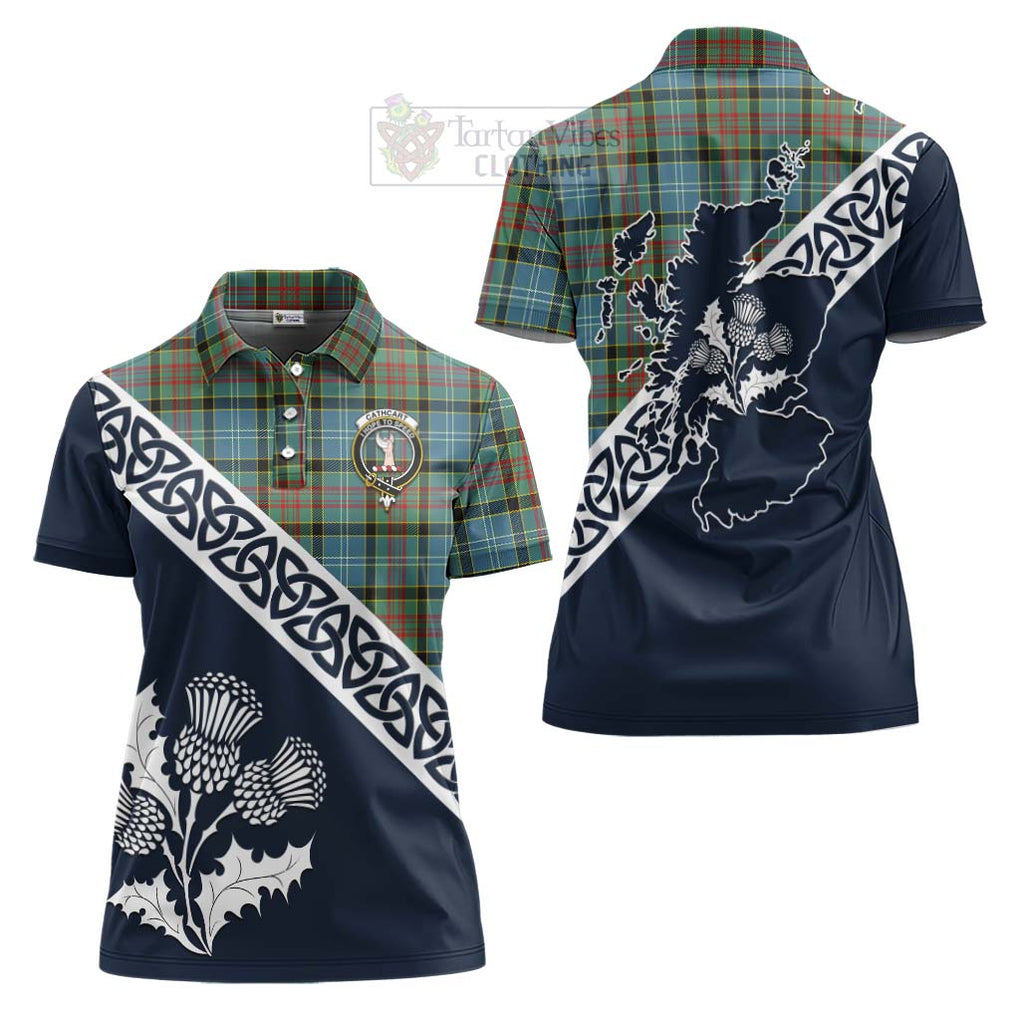 Tartan Vibes Clothing Cathcart Tartan Women's Polo Shirt Featuring Thistle and Scotland Map