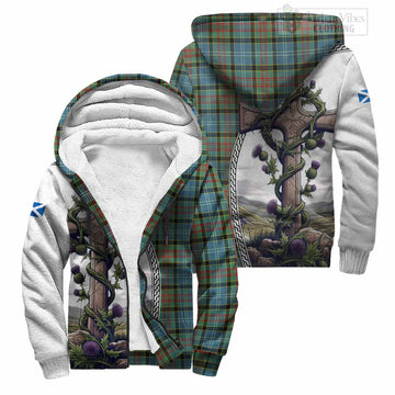 Cathcart Tartan Sherpa Hoodie with Family Crest and St. Andrew's Cross Accented by Thistle Vines