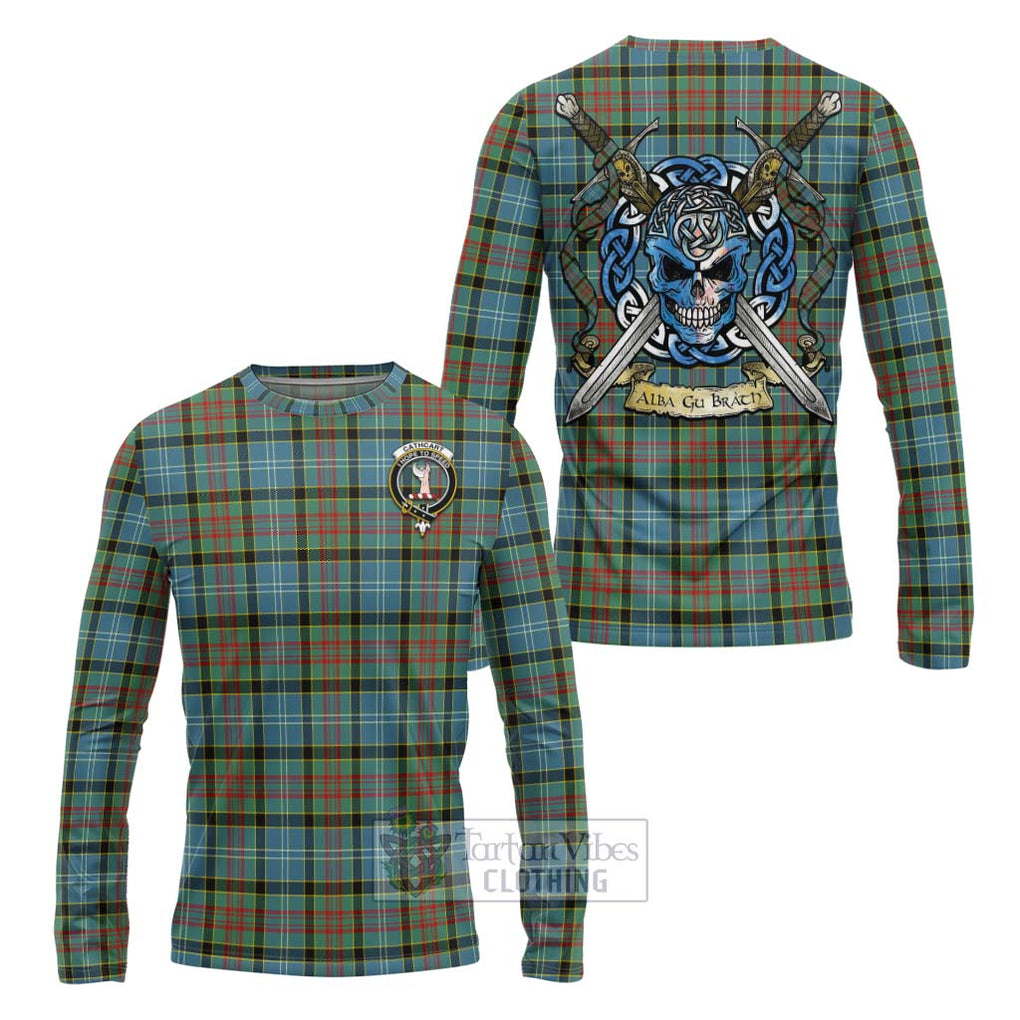 Tartan Vibes Clothing Cathcart Tartan Long Sleeve T-Shirt with Family Crest Celtic Skull Style