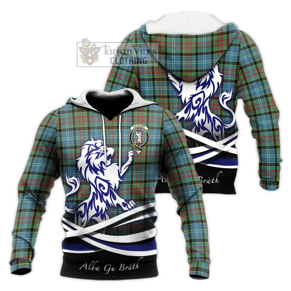 Cathcart Tartan Knitted Hoodie with Alba Gu Brath Regal Lion Emblem Unisex Knitted Pullover Hoodie - Tartan Vibes Clothing