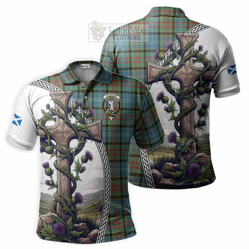 Cathcart Tartan Polo Shirt with Family Crest and St. Andrew's Cross Accented by Thistle Vines