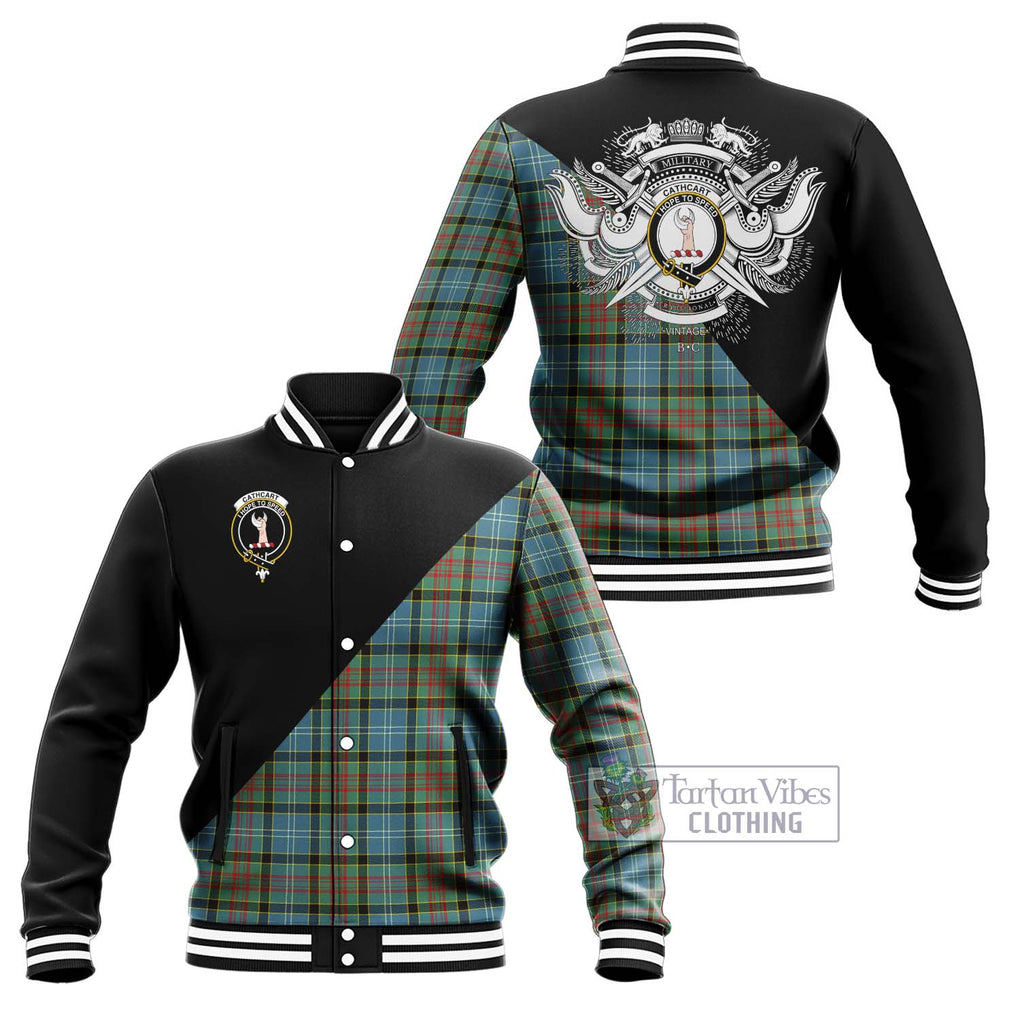 Cathcart Tartan Baseball Jacket with Family Crest and Military Logo Style Unisex - Tartanvibesclothing Shop