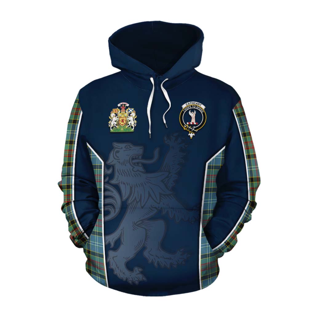 Tartan Vibes Clothing Cathcart Tartan Cotton Hoodie with Family Crest and Lion Rampant Vibes Sport Style