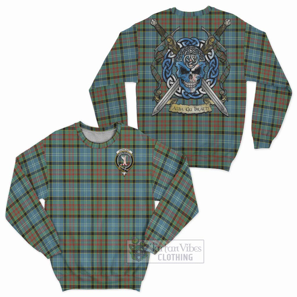 Tartan Vibes Clothing Cathcart Tartan Sweatshirt with Family Crest Celtic Skull Style