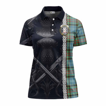 Cathcart Tartan Women's Polo Shirt with Family Crest Cross Sword Thistle Celtic Vibes