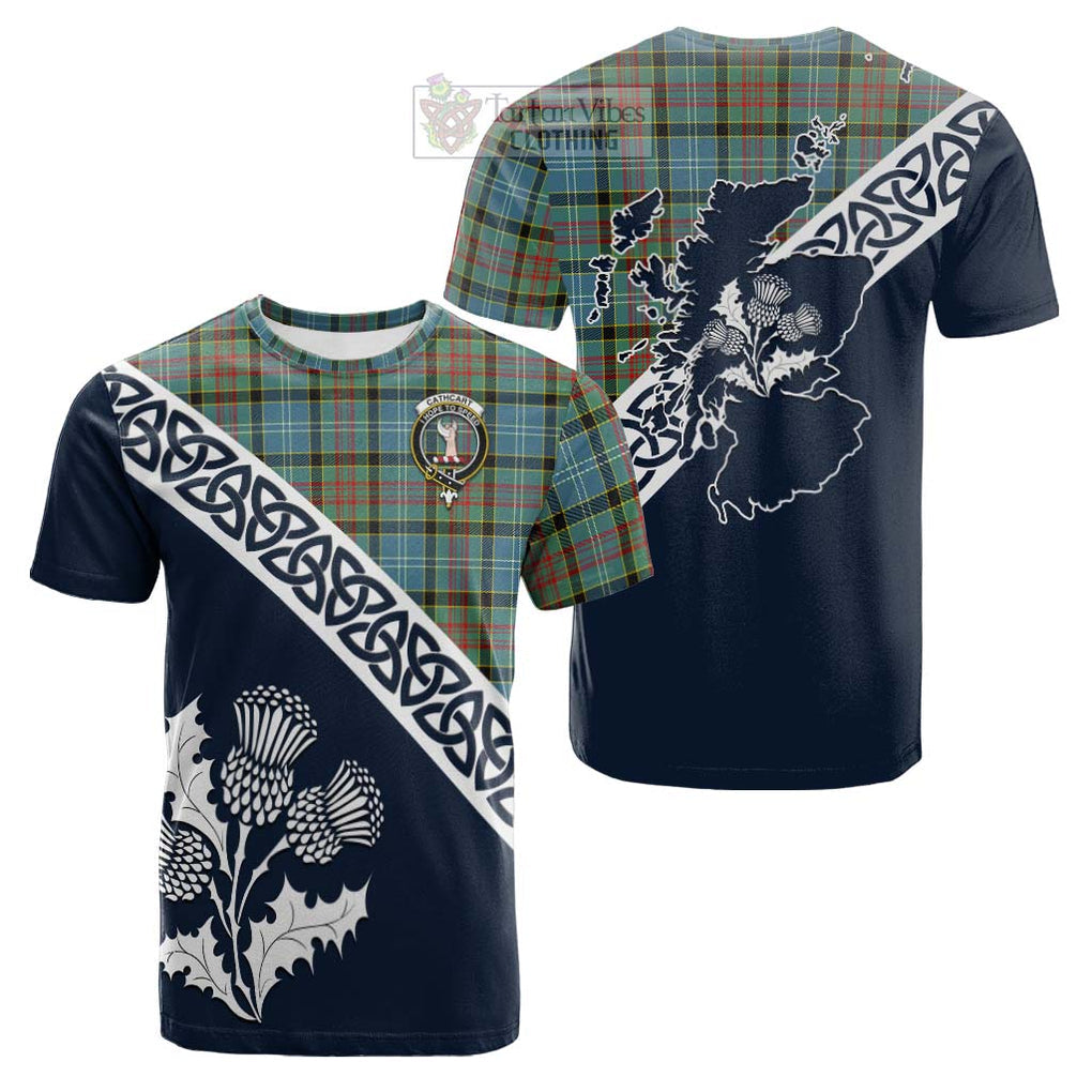 Tartan Vibes Clothing Cathcart Tartan Cotton T-shirt Featuring Thistle and Scotland Map