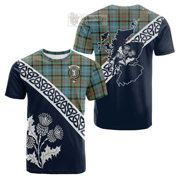 Cathcart Tartan Cotton T-shirt Featuring Thistle and Scotland Map