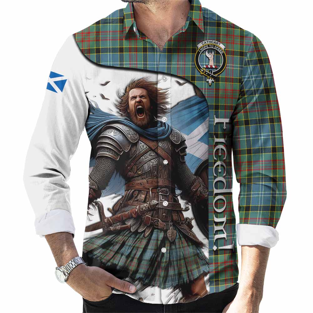 Tartan Vibes Clothing Cathcart Crest Tartan Long Sleeve Button Shirt Inspired by the Freedom of Scottish Warrior