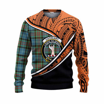 Cathcart Crest Tartan Knitted Sweater with Polynesian Vibes Style - Orange Version